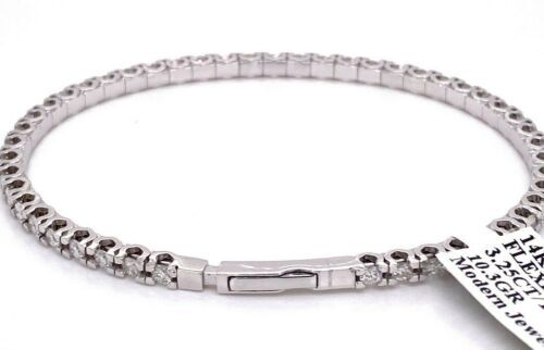 14k White Gold 3.25 CT Diamond Flexible Bangle Bracelet, 10.3gm, S14043