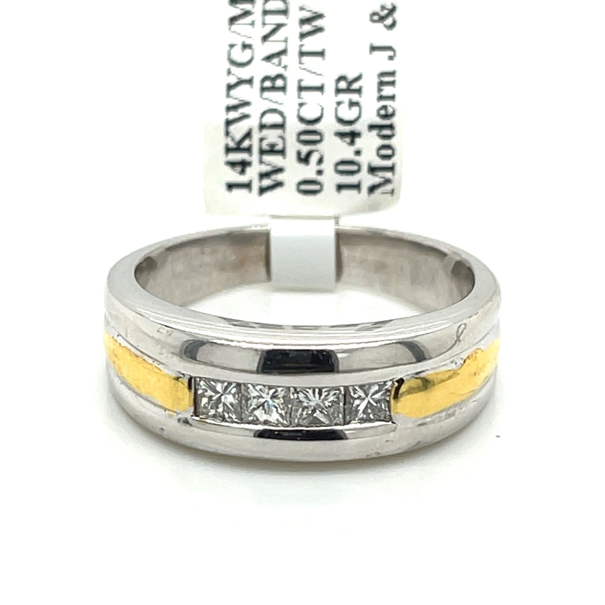 14k Yellow White Gold 0.50 CT Diamond Men's Wedding Band, 10.4g, Size 9