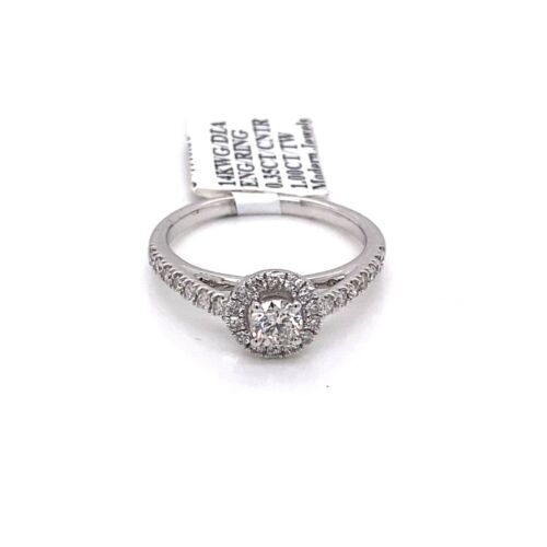 14k White Gold 1.00 CT Diamond Halo Engagement Ring, Size 7, 3.2gm