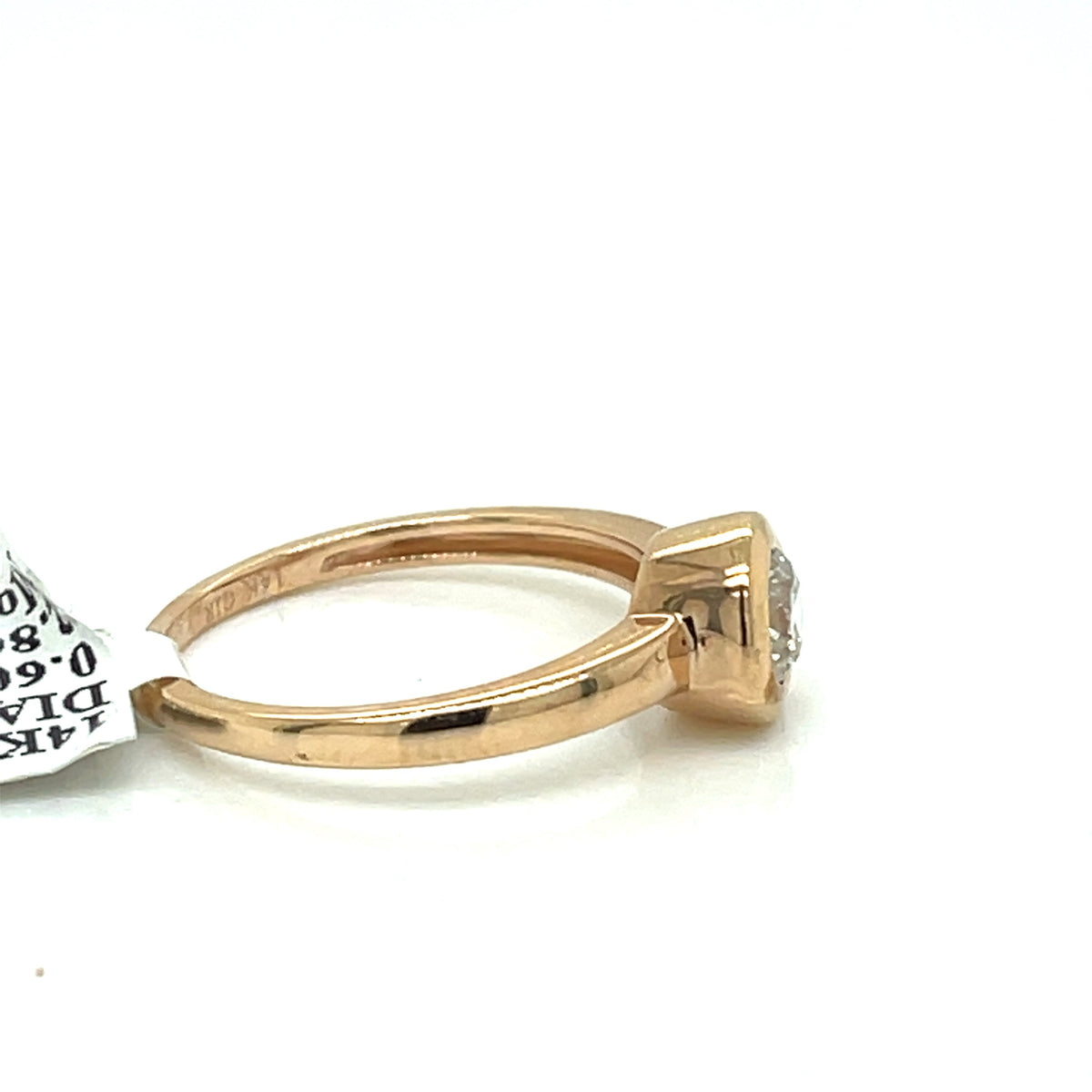 14K Rose Gold 0.60 CT Bezel Diamond Engagement Ring, 2.8g, Size 7.25