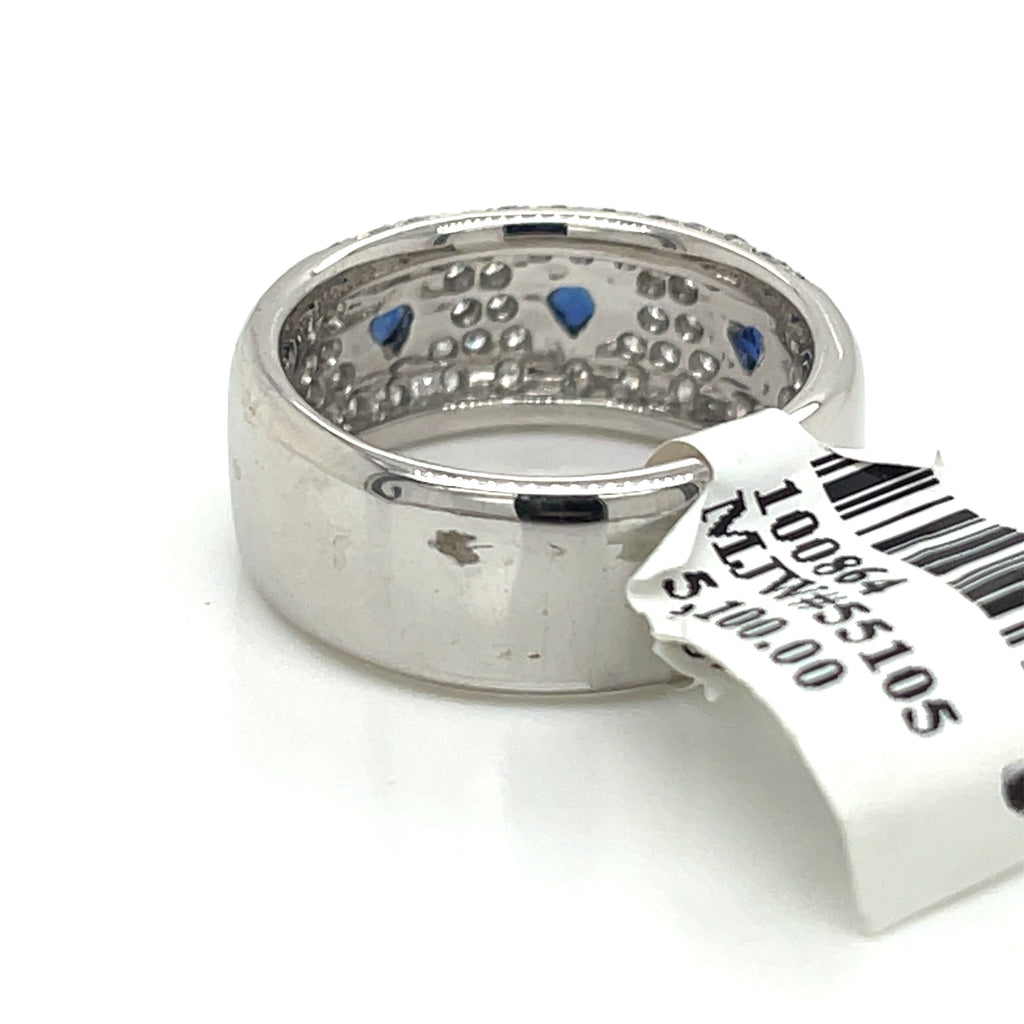 18K WHITE GOLD 1.50 CT DIAMOND AND SAPPHIRE LADIES RING Weight 12.2 gm