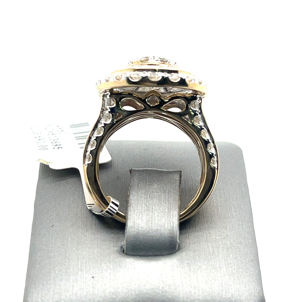 10k Yellow Gold 3.50 CT Round & Baguette Diamond Cluster Engagement Ring