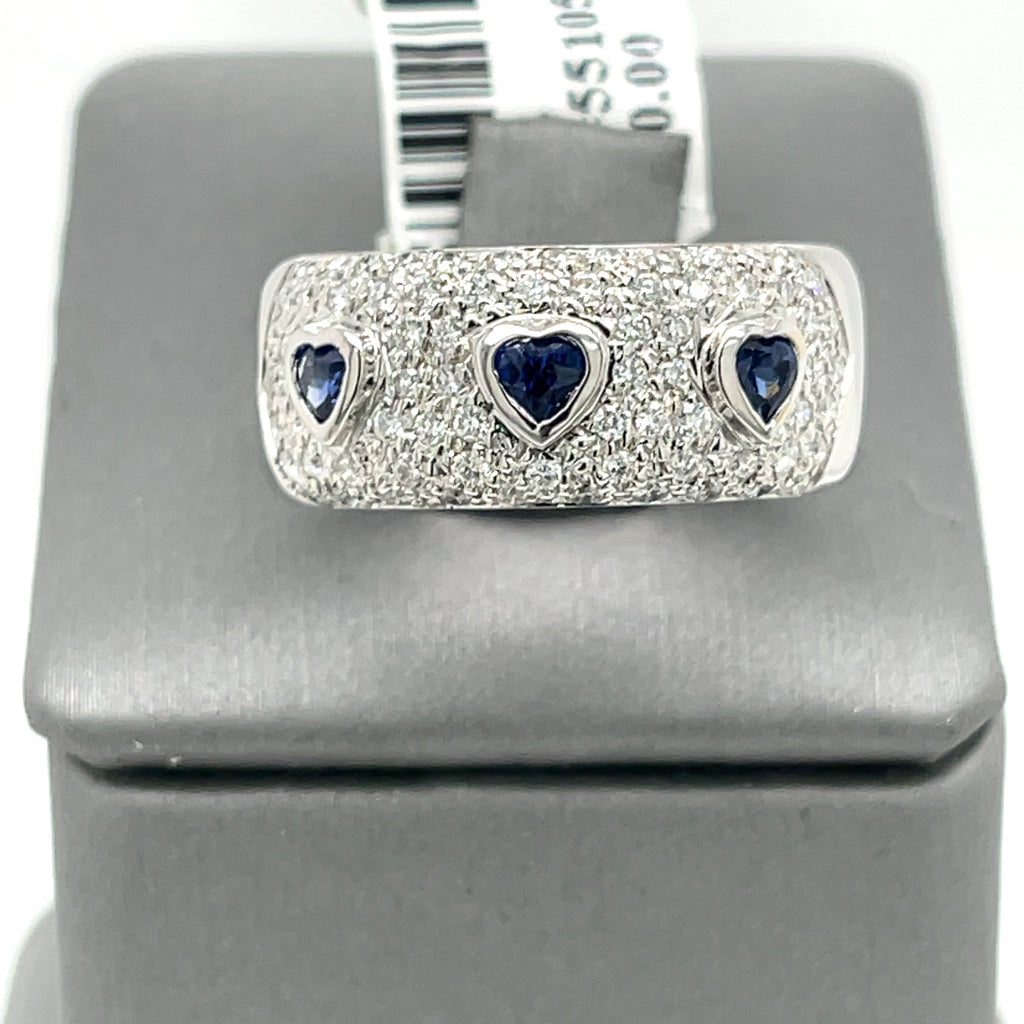 18K WHITE GOLD 1.50 CT DIAMOND AND SAPPHIRE LADIES RING Weight 12.2 gm