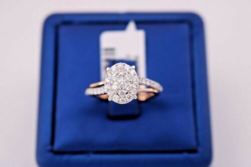 14K Two Tone 1.00 CT Diamond Ladies Cluster Ring, 3.6gm, Size 7