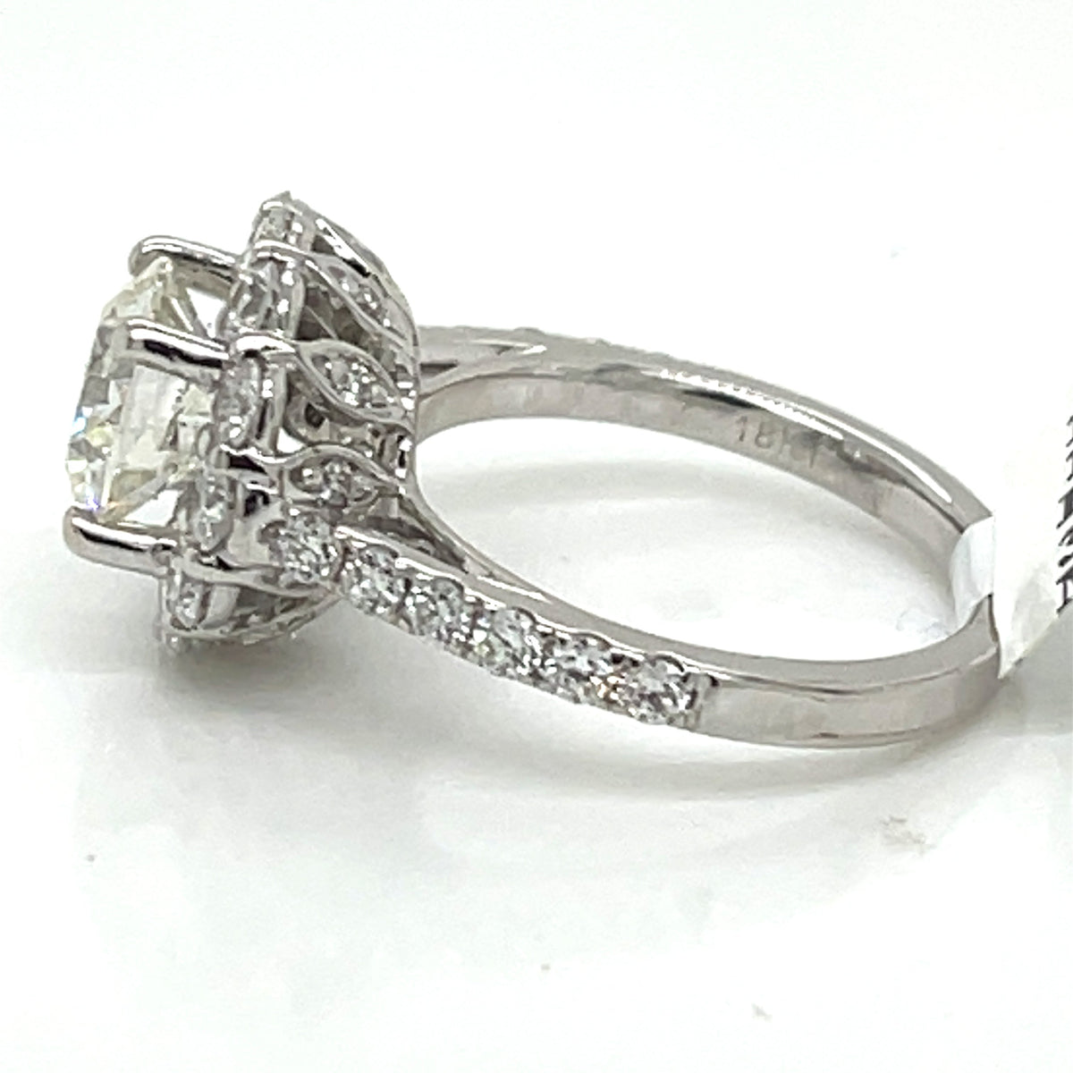 18K White Gold 3.00CT Round Cut Diamond Engagement Ring, Size 4.5, 4.6G
