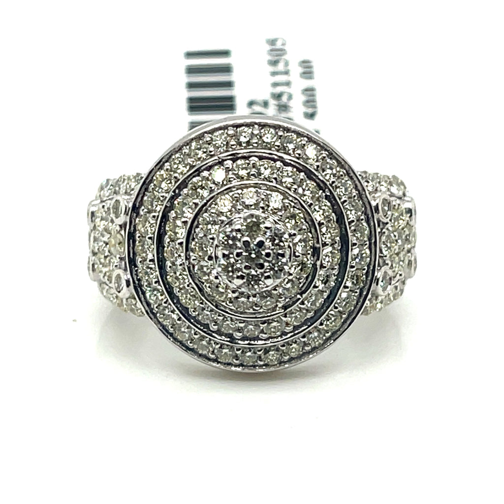 14k White Gold 2.00 CT Diamond Cluster Engagement Ring, 9g, Size 6.5