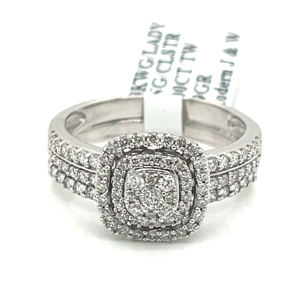 10k White Gold 1.00 CT Diamond Cluster Engagement Ring, 4.9g, Size 7.5