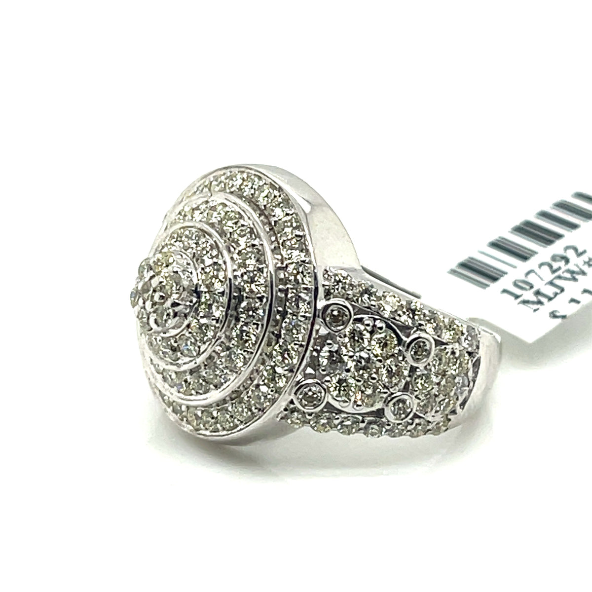 14k White Gold 2.00 CT Diamond Cluster Engagement Ring, 9g, Size 6.5