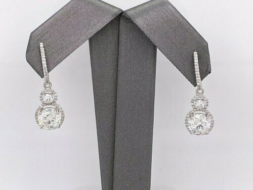 14k White Gold 3.50 CT Diamond Drop Ladies Earrings, 3.9gm