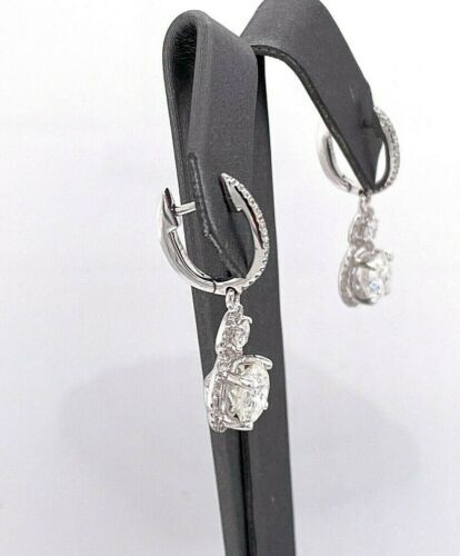 14k White Gold 3.50 CT Diamond Drop Ladies Earrings, 3.9gm