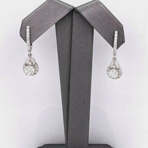 14k White Gold 2.50 CT Diamond Drop Earrings, 3.9gm