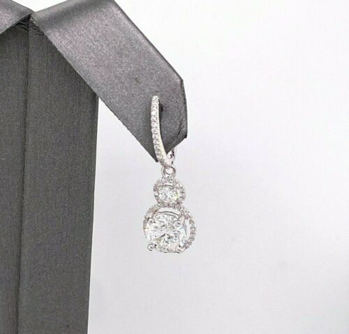 14k White Gold 3.50 CT Diamond Drop Ladies Earrings, 3.9gm