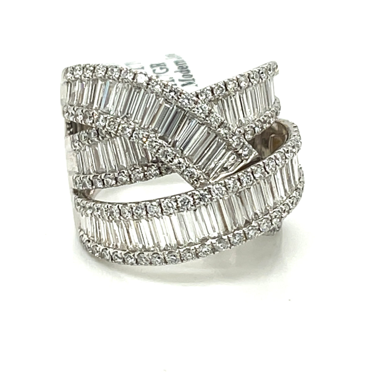 14k White Gold 6.00 CT Baguette & Round Crossover Ring, 11.7gm, size 7.25
