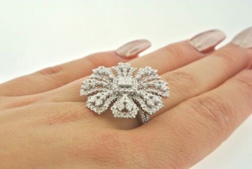 Cocktail Flower Design 18k White Gold 5.00 CT Diamond Ring, 14gm, Size 7