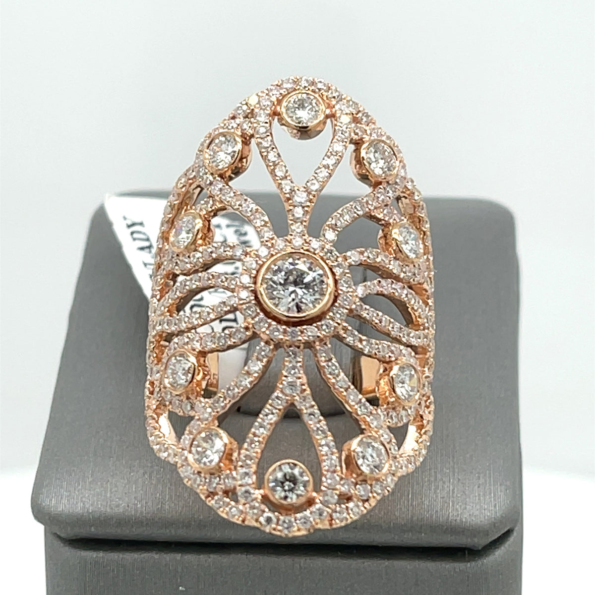 14k Rose Gold 3.00 CT Diamond Cocktail Ladies Ring, 9.8gm, Size 7
