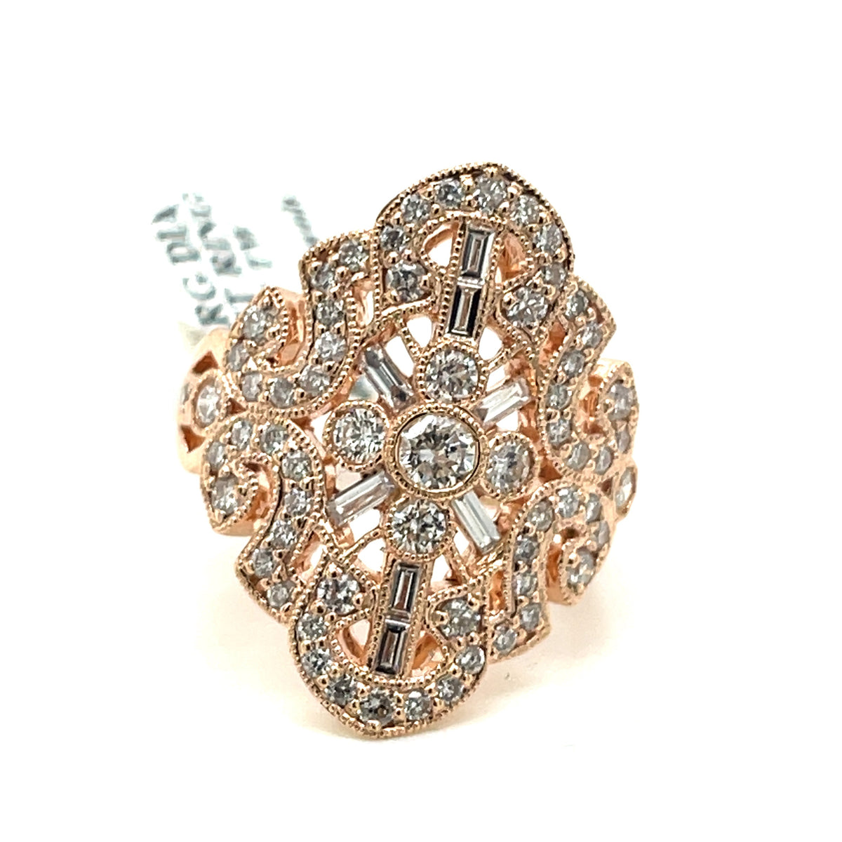 Ladies 18k Rose Gold 2.00 CT Diamond Cocktail Ring 8.5gm Size 6.25
