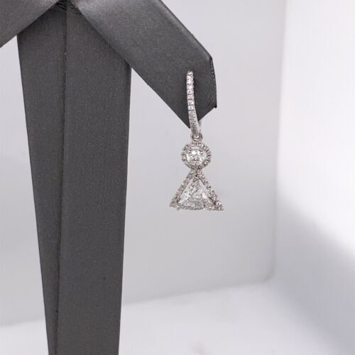 14k White Gold 3.00 CT Trillion Diamond Drop / Dangling Earrings, 2.9g
