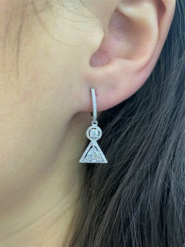 14k White Gold 3.00 CT Trillion Diamond Drop / Dangling Earrings, 2.9g