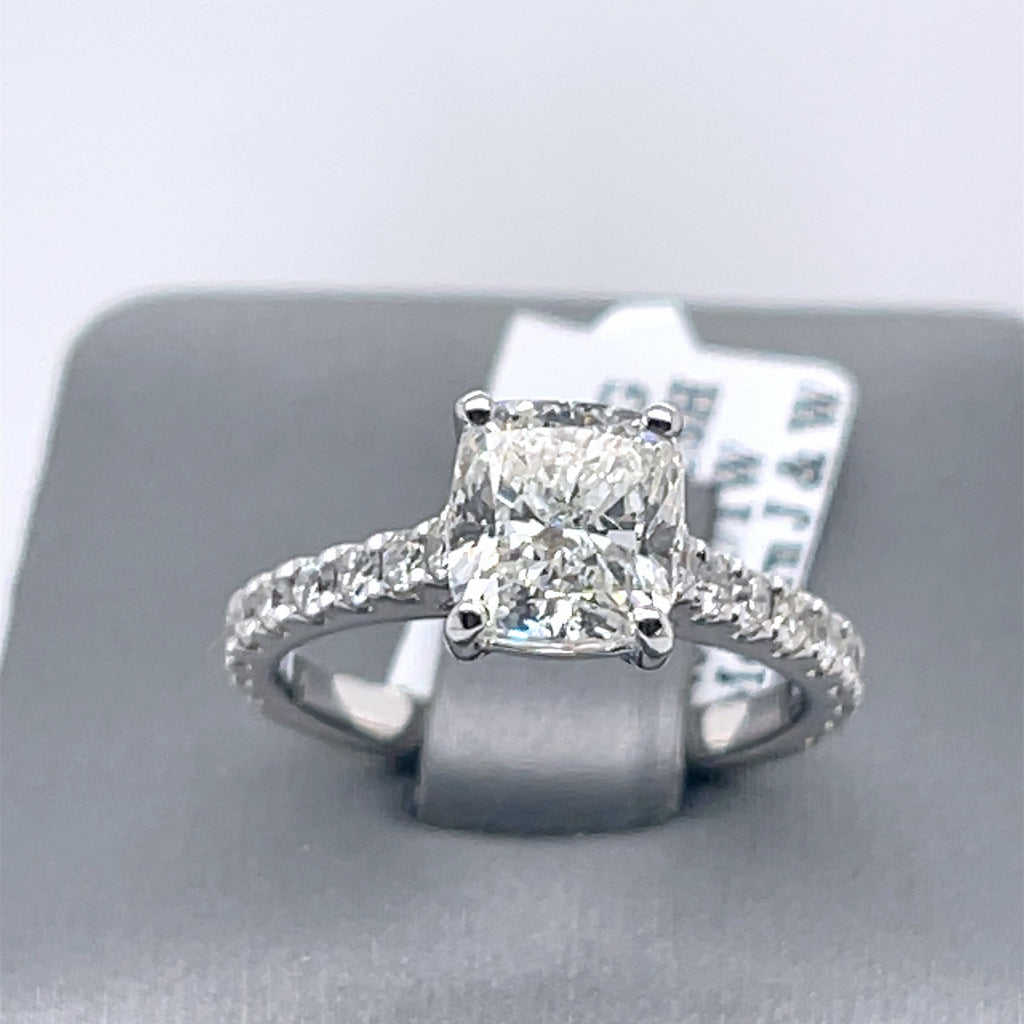 18k White Gold 3.00 CT Cushion Cut Diamond Engagement Ring, Size 6,