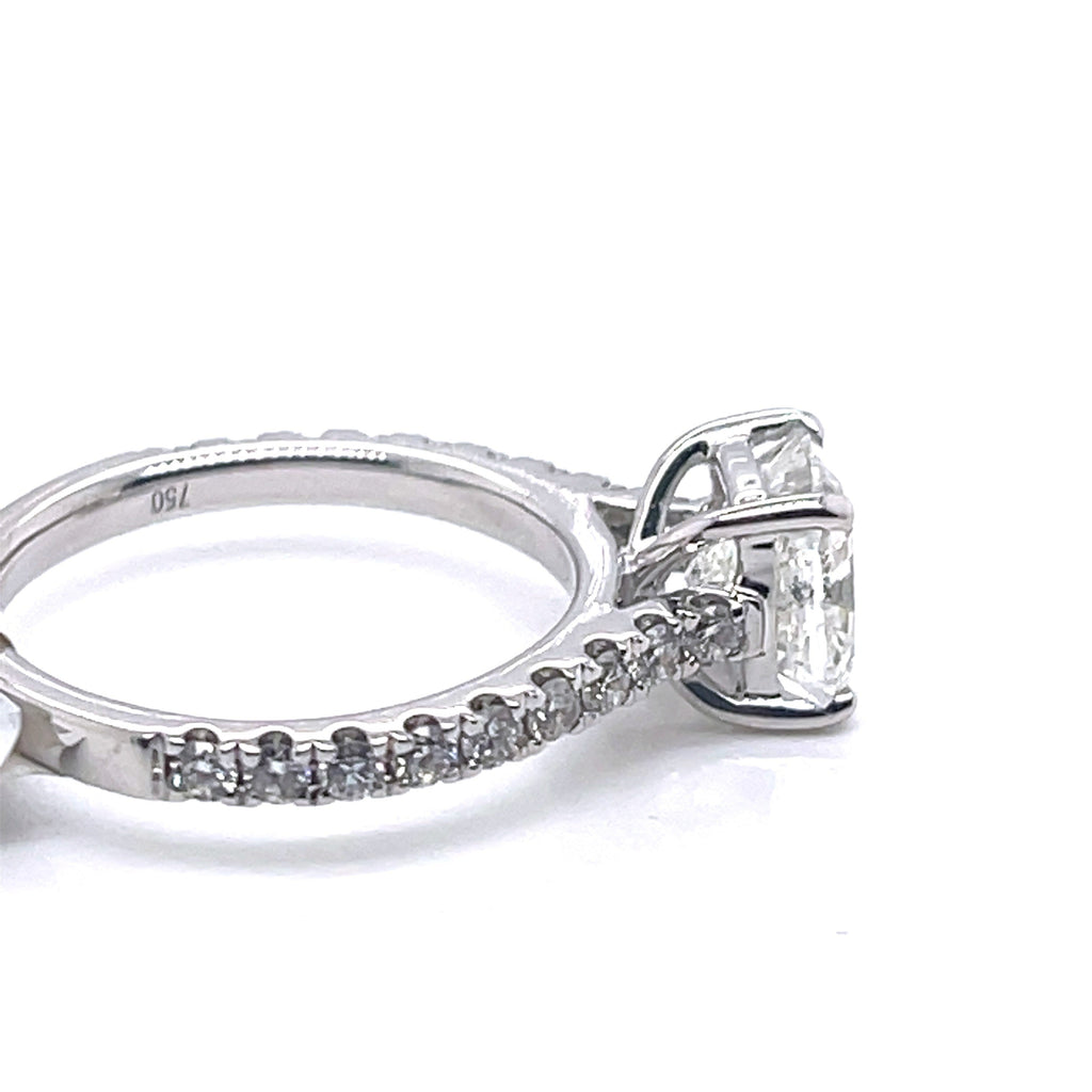 18k White Gold 3.00 CT Cushion Cut Diamond Engagement Ring, Size 6,
