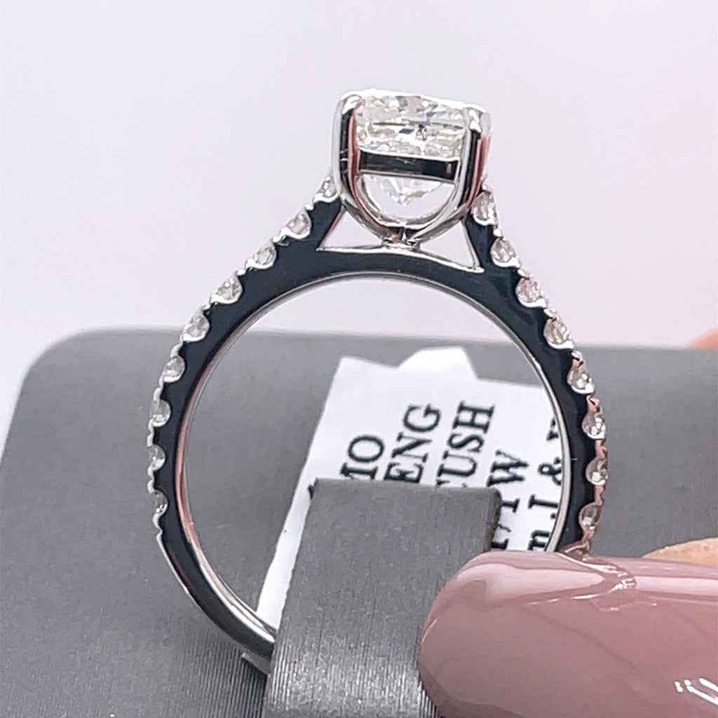 18k White Gold 3.00 CT Cushion Cut Diamond Engagement Ring, Size 6,