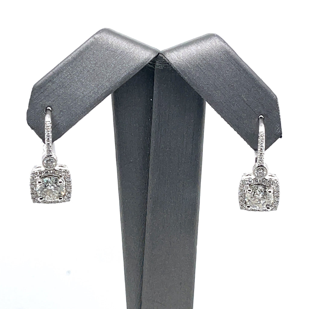 14k White Gold 3.25 CT Round Cut Diamond Drop Earrings, 6.3g