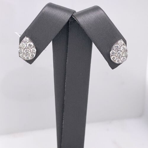 18k White Gold 1.50 CT Diamond Pear Shape Cluster Stud Earrings