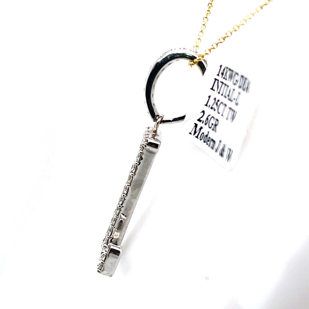 14K White Gold 1.25Ct Round Diamond Initial L Pendant 1.32", 2.6G