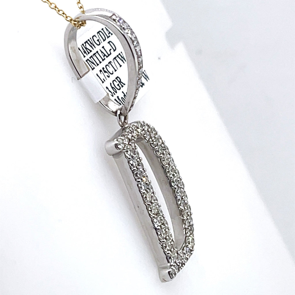 14K White Gold 1.75Ct Round Diamond Initial D Pendant 1.49", 3.6G