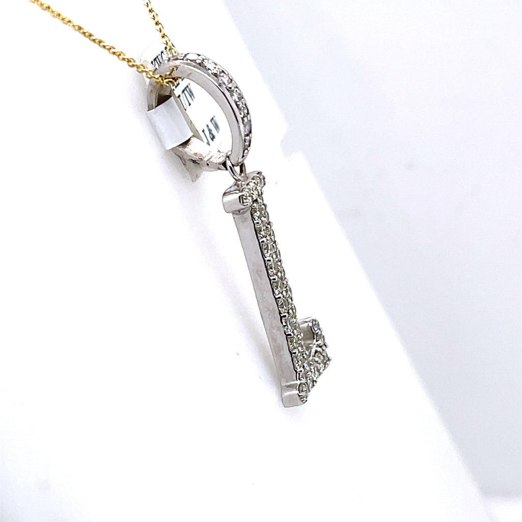 14K White Gold 1.25Ct Round Diamond Initial L Pendant 1.32", 2.6G