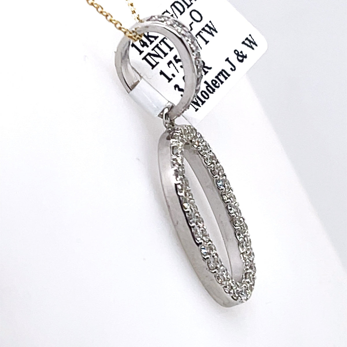 14K White Gold 1.75Ct Round Diamond Initial O Pendant 1.34", 3.2G