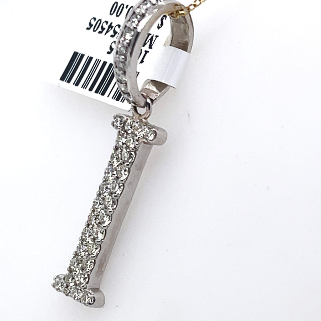 14K White Gold 1.10Ct Round Diamond Initial I Pendant 1.34", 2.4G,