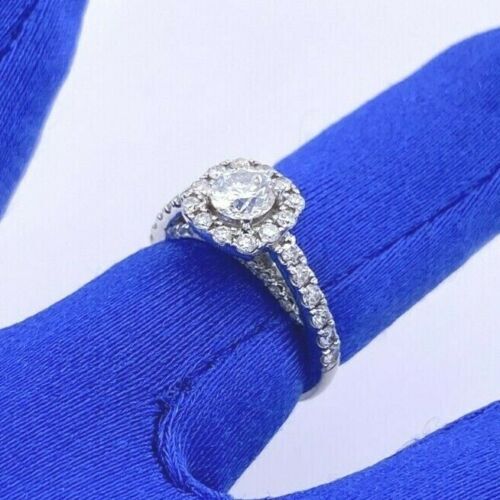 14k White Gold 1.75 CT/TW Diamond Halo Engagement Ring, 3.9 g, Size 5.25