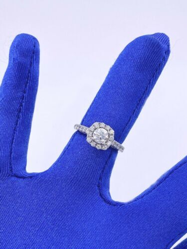 14k White Gold 1.75 CT/TW Diamond Halo Engagement Ring, 3.9 g, Size 5.25