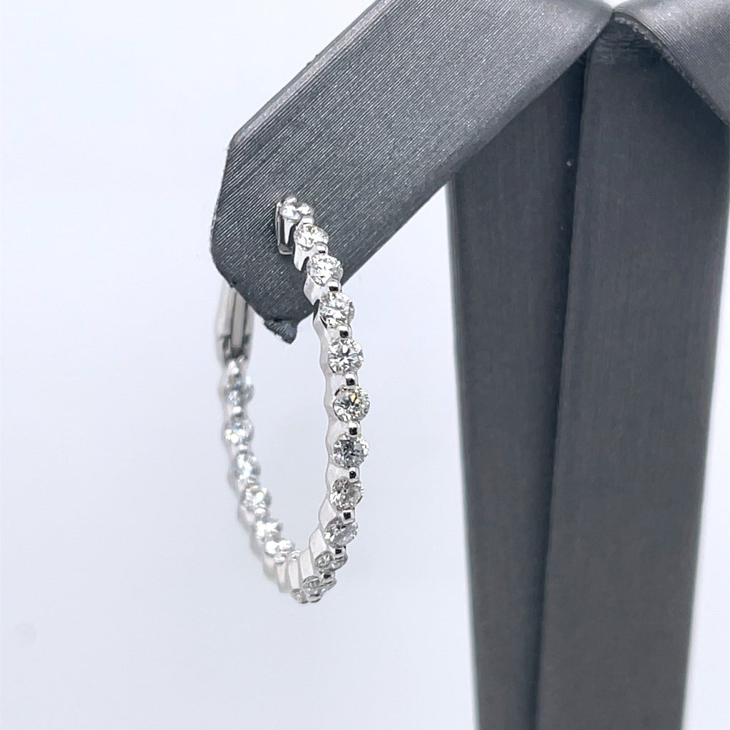 14k White Gold 1.85 CT Diamond Inside Out Hoop Earrings, 6.0g