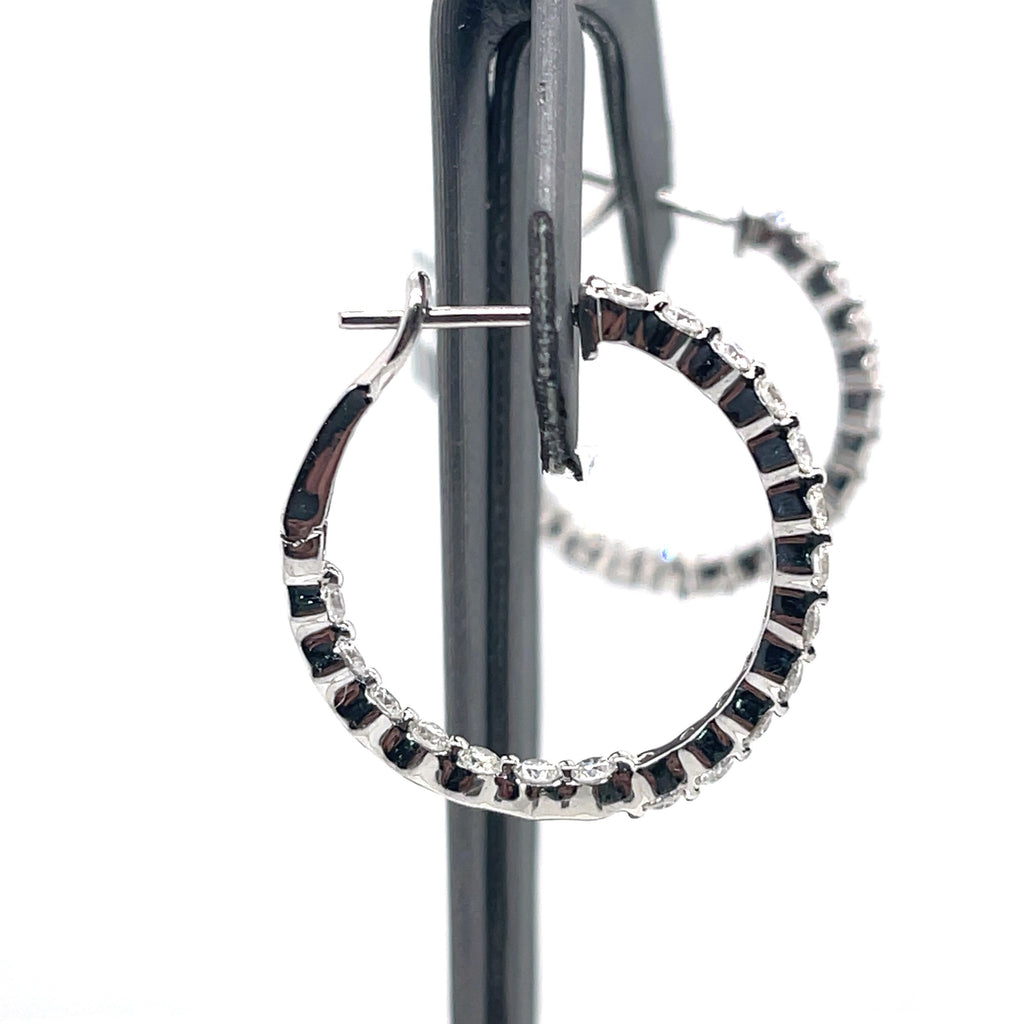 14k White Gold 1.85 CT Diamond Inside Out Hoop Earrings, 6.0g