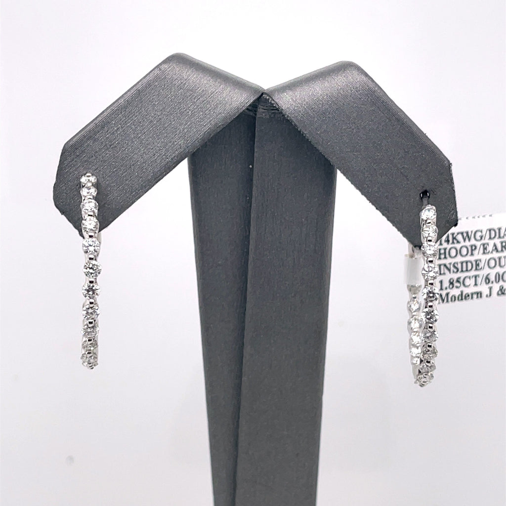 14k White Gold 1.85 CT Diamond Inside Out Hoop Earrings, 6.0g