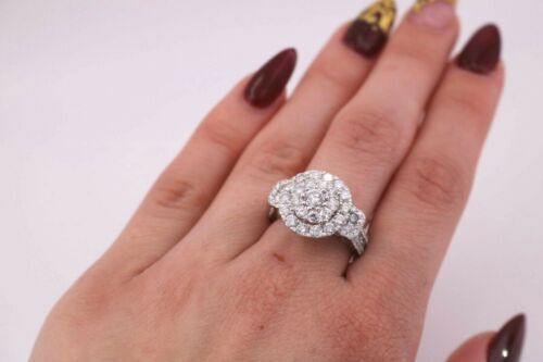 14K White Gold 3.00 CT Diamond Cluster Ladies Ring, 6.5gm