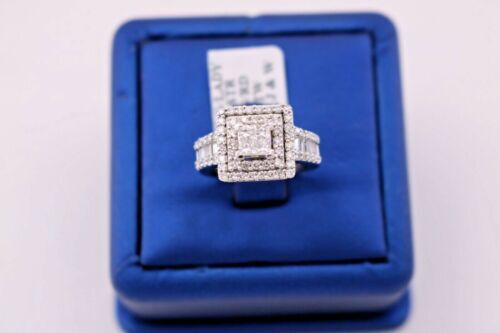 14k White Gold 1.25 CT Diamond Cluster Ladies Ring, 8.1gm, Size 5