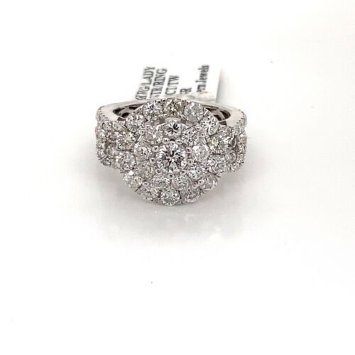 14K White Gold 3.00 CT Diamond Cluster Ladies Ring, 6.5gm