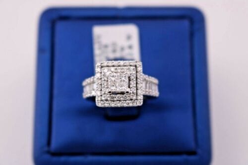 14k White Gold 1.25 CT Diamond Cluster Ladies Ring, 8.1gm, Size 5