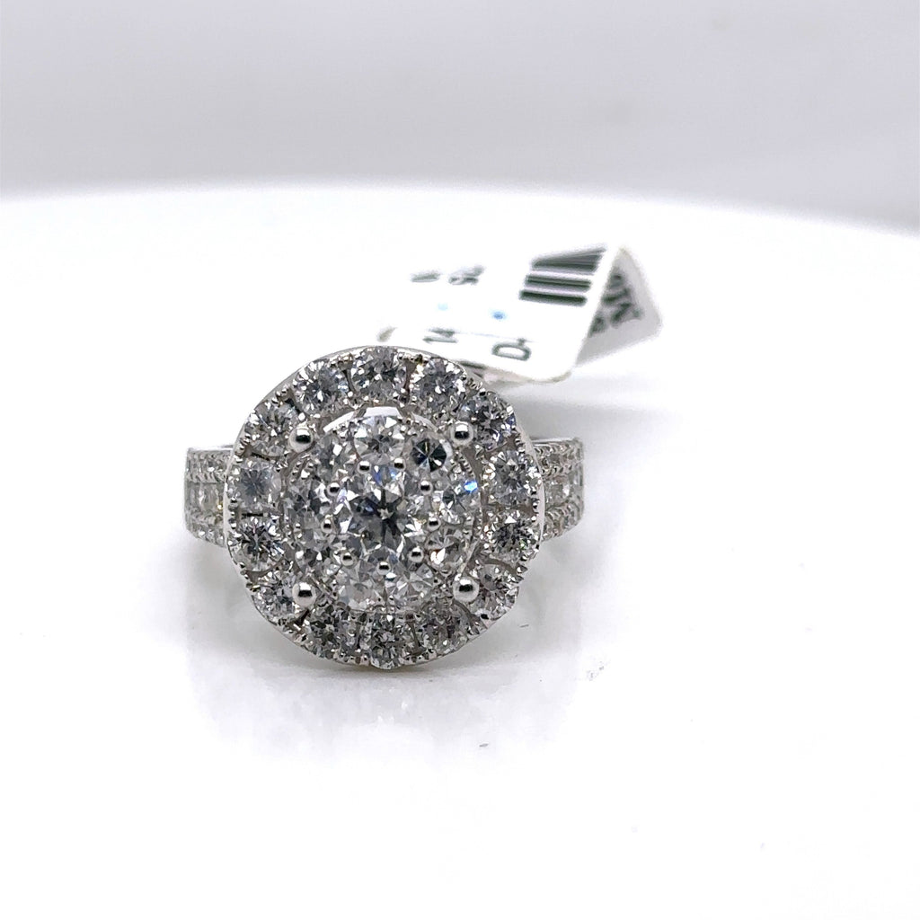 14k White Gold 3.50 CT Diamond Cluster Engagement Ring, 8.2g, Size 7