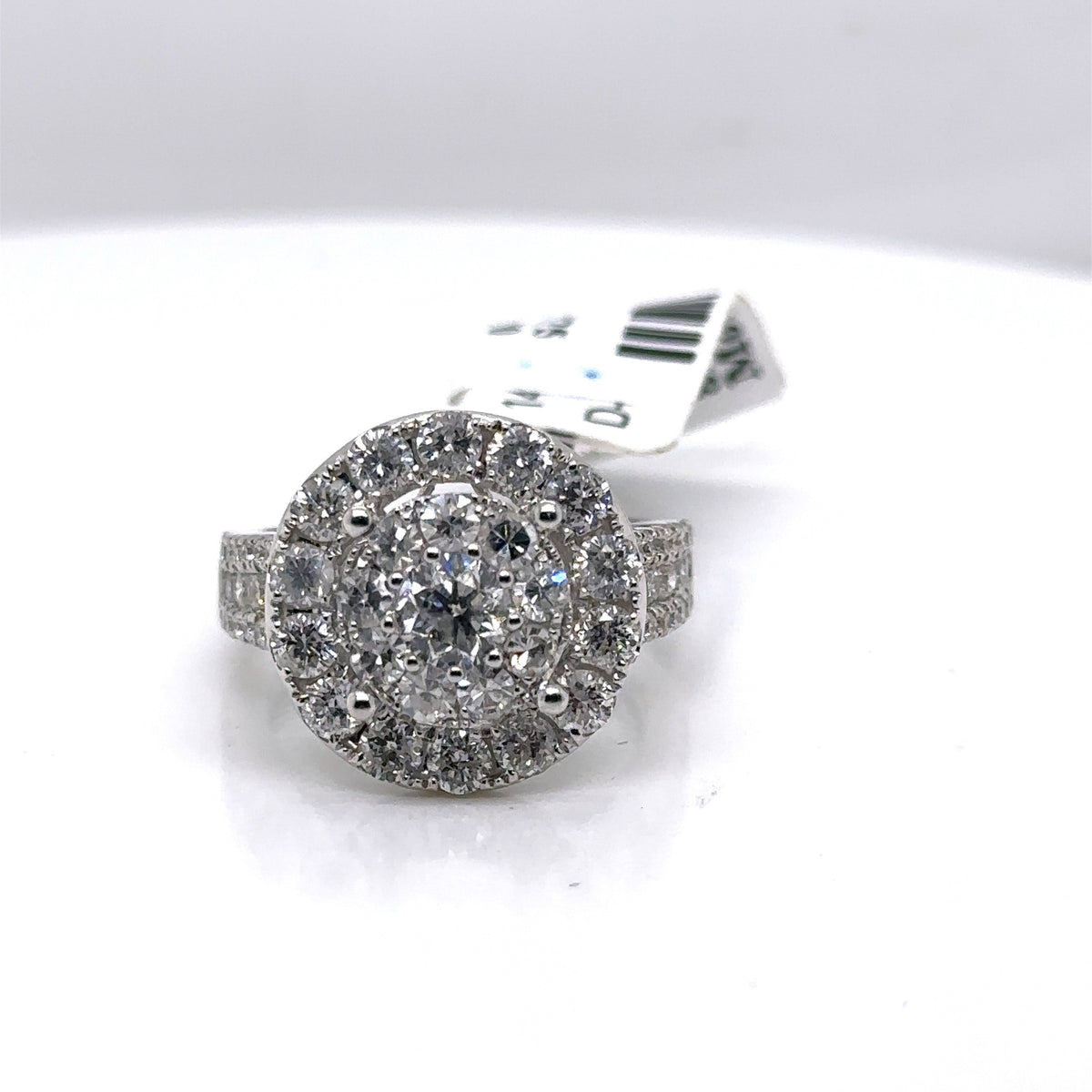 14k White Gold 3.50 CT Diamond Cluster Engagement Ring, 8.2g, Size 7