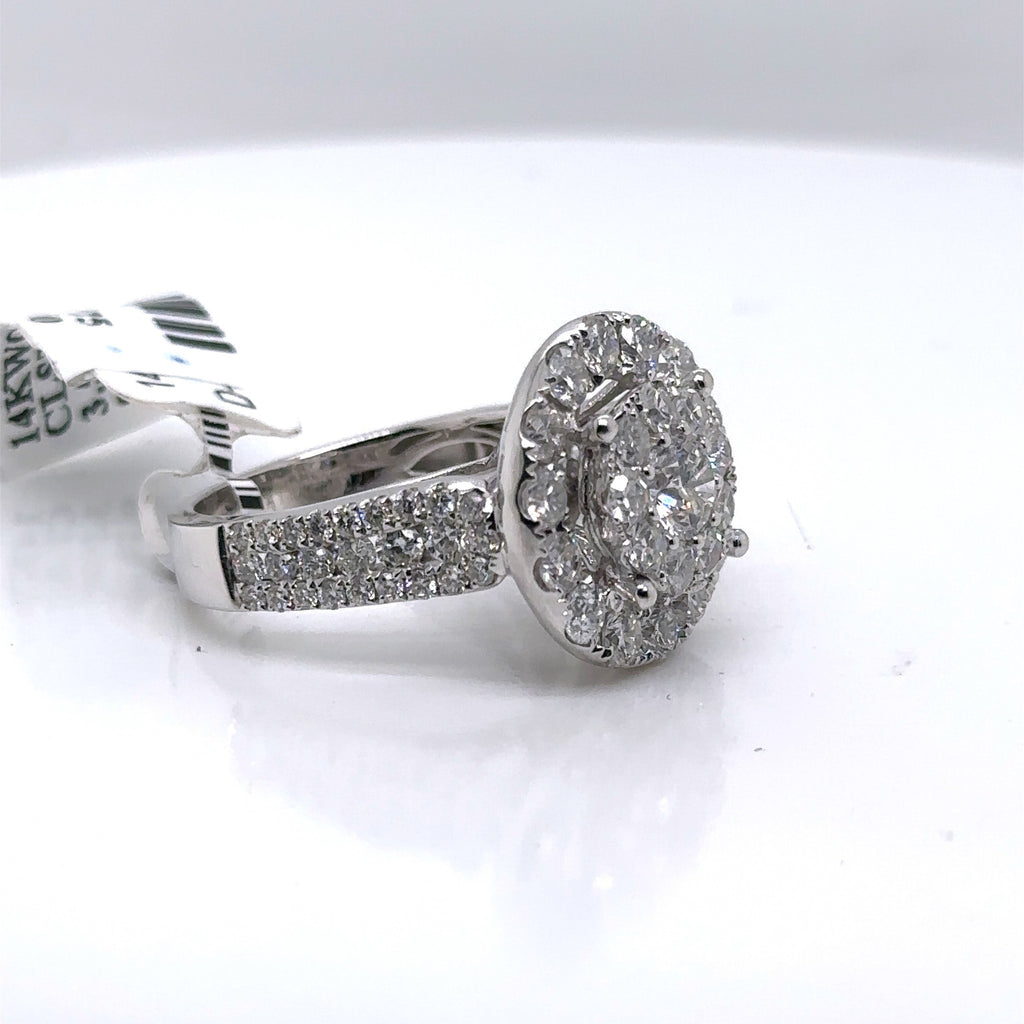 14k White Gold 3.50 CT Diamond Cluster Engagement Ring, 8.2g, Size 7