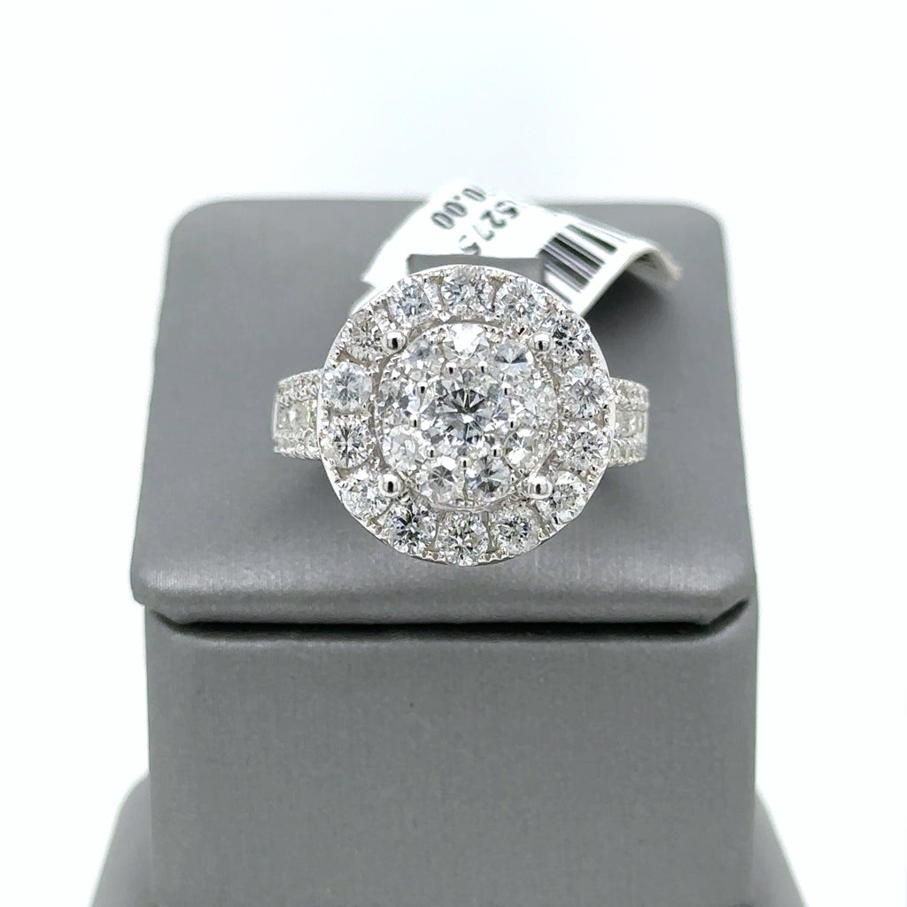 14k White Gold 3.50 CT Diamond Cluster Engagement Ring, 8.2g, Size 7