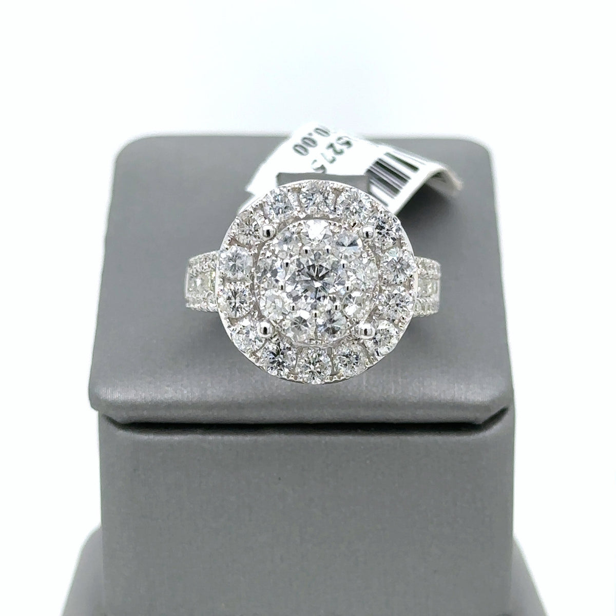 14k White Gold 3.50 CT Diamond Cluster Engagement Ring, 8.2g, Size 7