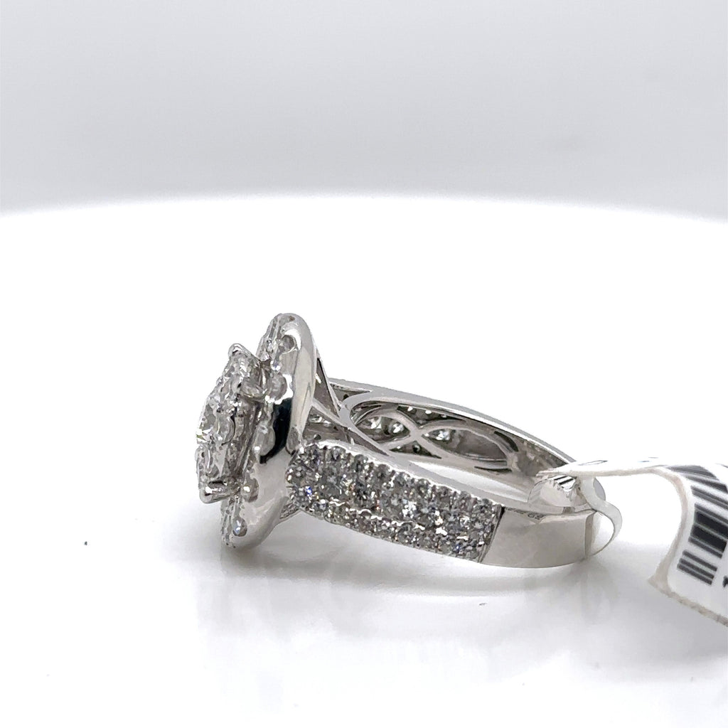 14k White Gold 3.50 CT Diamond Cluster Engagement Ring, 8.2g, Size 7