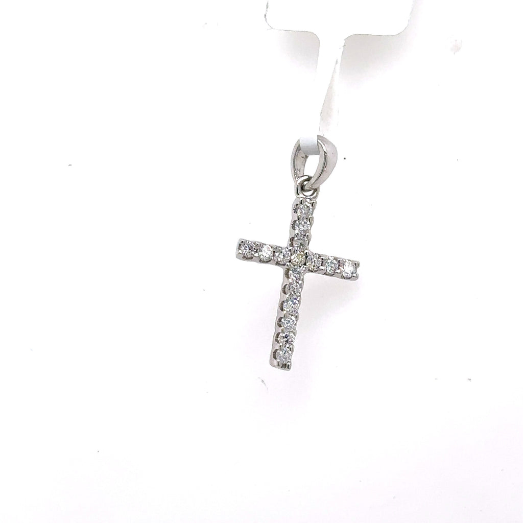 14k White Gold 0.35 CT Diamond Cross Pendant, 1.2gm