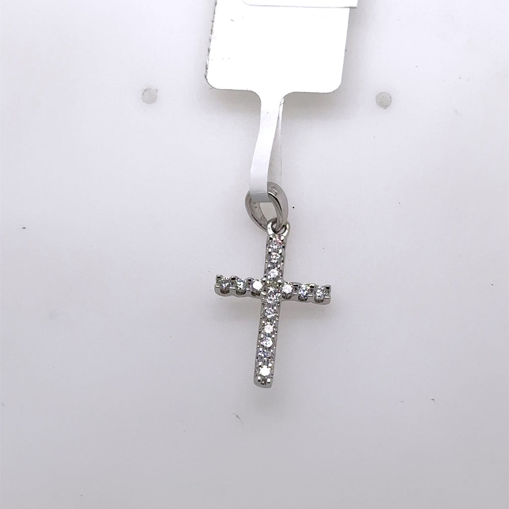 14k White Gold 0.35 CT Diamond Cross Pendant, 1.2gm