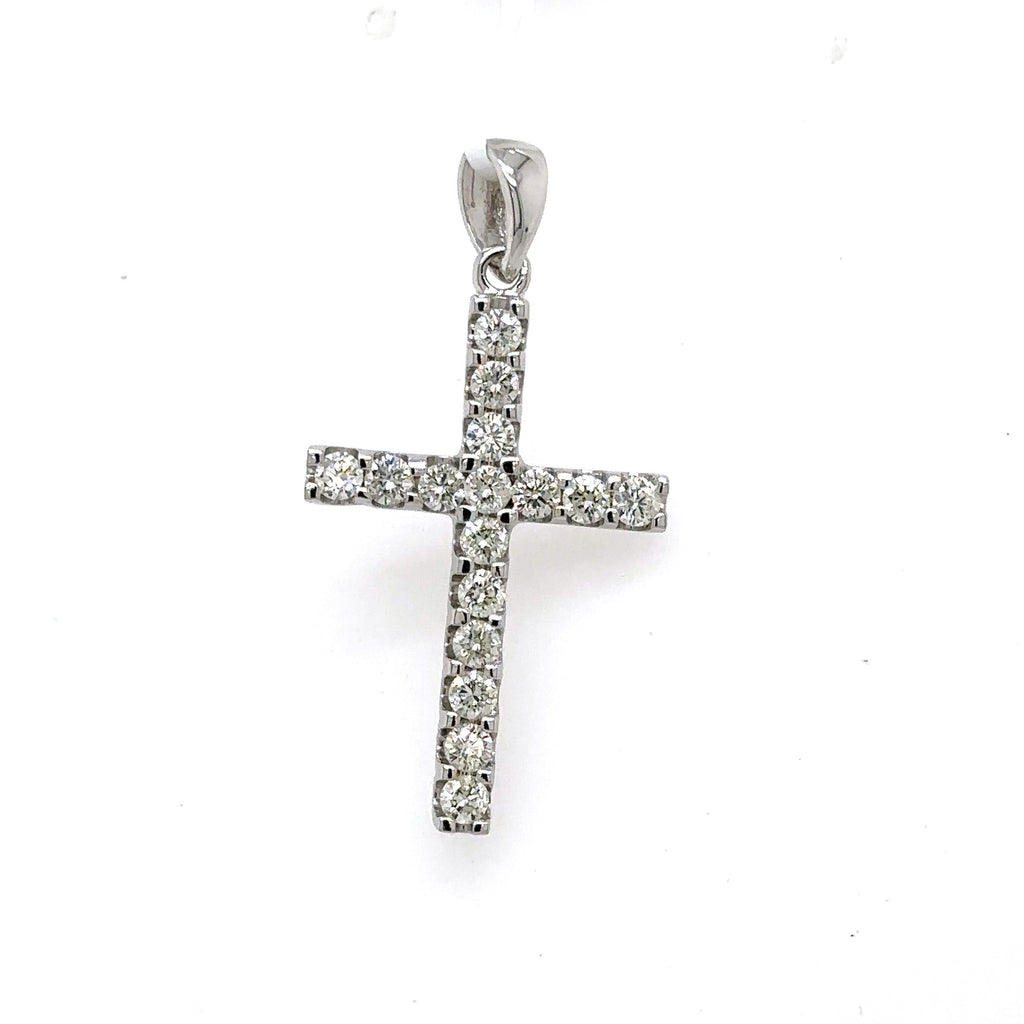 14k White Gold 1.35 CT Diamond Cross Pendant, 3.4g